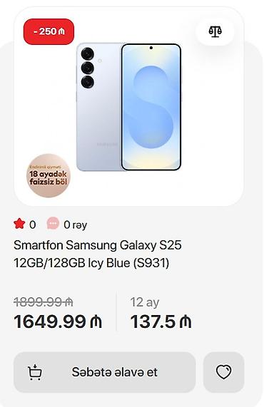 samsung freestyle: Samsung Galaxy S25, 128 GB, rəng - Gümüşü, İki sim kartlı — 5