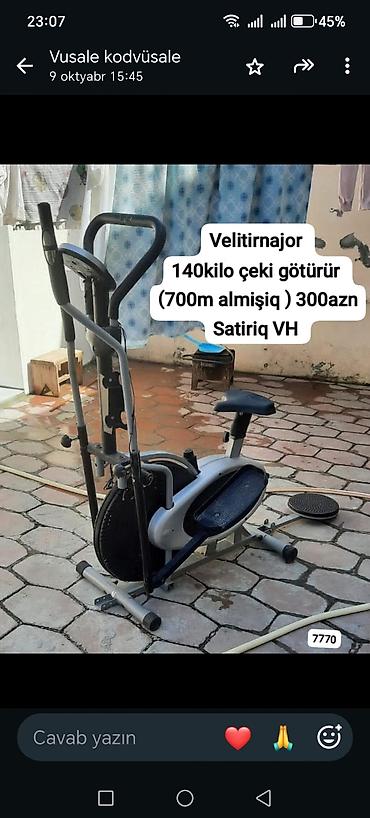 suviner pullar: - Velotrenajor: 140 kq-a qədər daşıyır. Üzərində idarə paneli, sükan — 1
