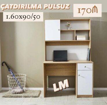 белый письменный стол: Kompyuter/iş masası – rəfli və dolablı model Ölçülər: 1.60 x 90/50