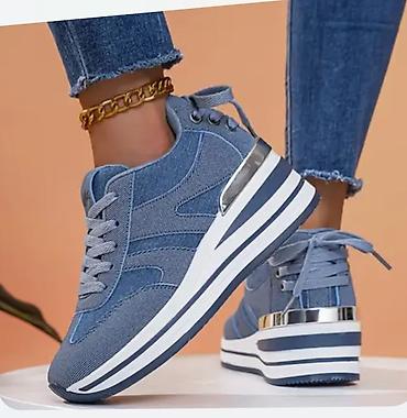 step platforma: Qadın idman ayaqqabısı – denim teksturası, platformalı - Rəng — 1