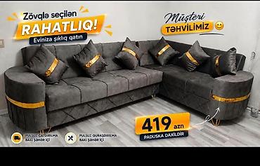 stullar ev ucun: Mükəmməl dizayna malik L formalı yumşaq künc divan. - Rəng: tünd — 1