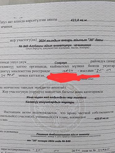 Жер тилкелерин сатуу: 4 соток, Курулуш, Кызыл китеп, Техпаспорт, Сатып алуу-сатуу келишими — 5