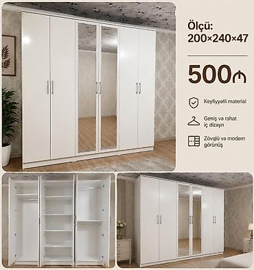 Ağ rəngli 6 qapılı paltar dolabı - Ölçü: 200 × 240 × 47 sm - Qiymət