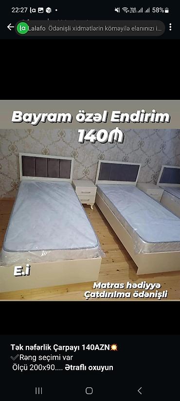 matras sifarisi: *Tək nəfərlik Çarpayı 140AZN💥* ✔️Rəng seçimi var Ölçü 200x90 — 1