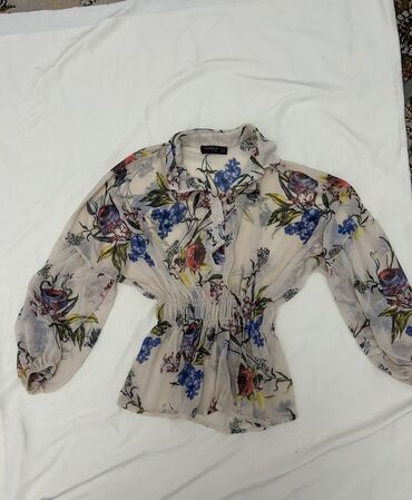 женские летние блузки с коротким рукавом: Блузка, Крестьянка, Шифон, В цветочек