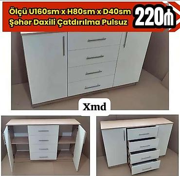 Komodlar: Ağ rəngli komod/dolab - Ölçü: U 160 sm x H 80 sm x D 40 sm - Ön — 1