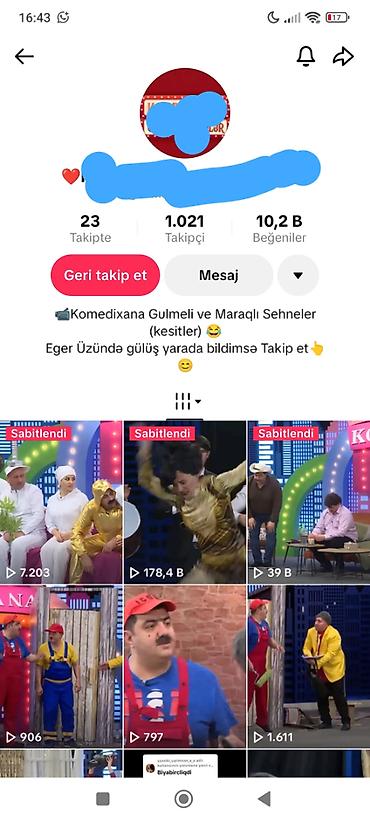ff hesap satışı: TİKTOK HESABI SATILIR Komediya məzmunlu aktiv TikTok hesabı satılır — 1