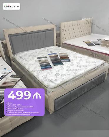 Çarpayı – 160 x 200 sm - Yumşaq başlıq və ön panel dizaynı, parça