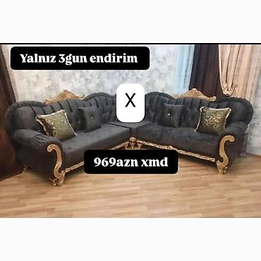 kunc divan: Klassik üslubda künc divan dəsti - Rəng: tünd boz/qartal qara — 1