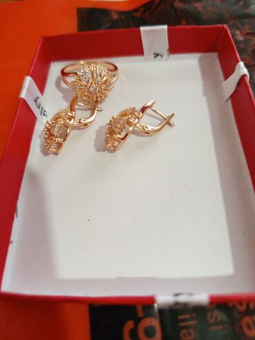 Bijuteriya dəstləri: Üzük və sırğalar - Rəng: qızılı qirmizi rus qizili rengi rose gold - — 4