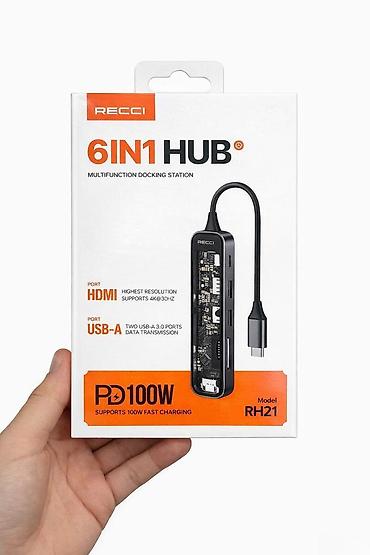 yeni hub: Recci RH21 6in1 hub çoxfunksiyalı Type-C hub adapteri Portlar - HDMI — 1