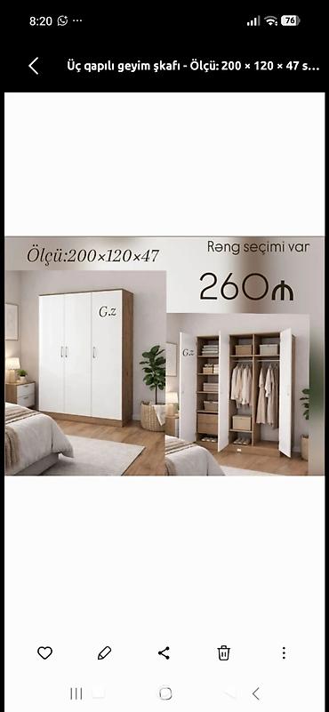 pol taxtas: Üç qapılı geyim şkafı - Ölçü: 200 × 120 × 47 sm - Daxili bölmələr — 1