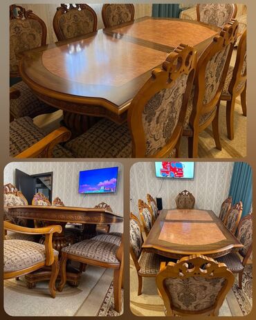 mebel stol stullar: Qonaq otağı üçün, İşlənmiş, Açılan, Dördbucaq masa, 8 stul, Malayziya