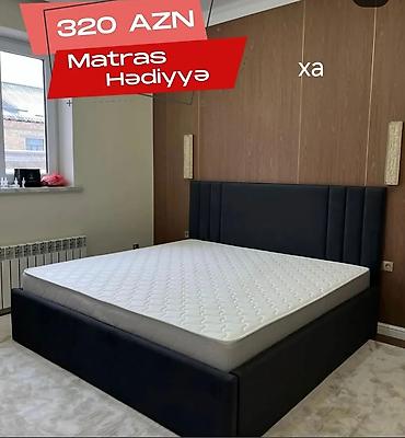 dosek matras satisi: Mebelli iki nəfərlik çarpayı - Rəng: tünd göy/qara - Başlıq: hündür — 1