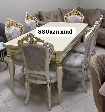 Masa və oturacaq dəstləri: Yemək dəsti seçimləri - Klassik dizaynlı, oyma detallı süfrə və 6 — 16
