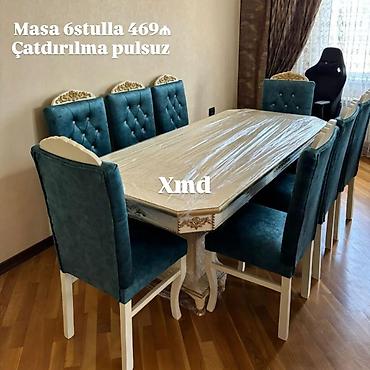 Masa və oturacaq dəstləri: Mebel dəsti – masa və 6 stul - Klassik üslubda, ağ-krem rəngli masa; — 4