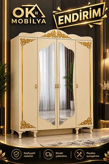 Dolablar: Yeni, 4 qapılı, Güzgülü, Qəhvəyi, Taxta, Açılan, Düz dolab — 5