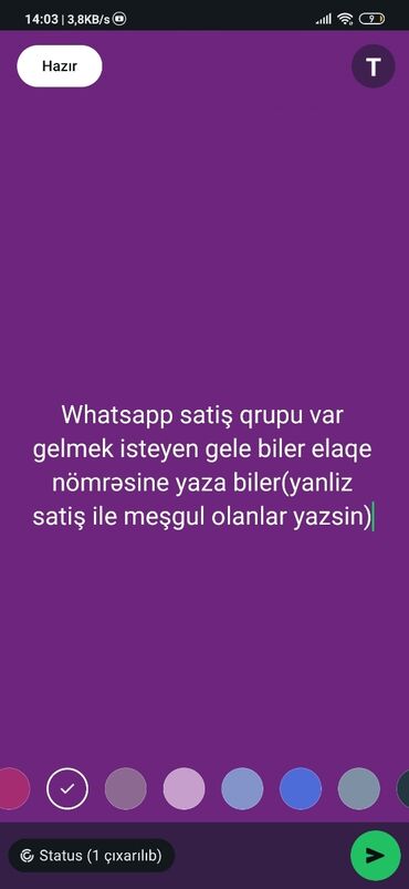 WhatsApp satış qrupuna qoşulmaq istəyənlər üçün elan. Qrupa gəlmək