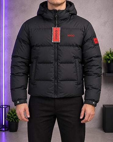 фирмы пуховиков: Зимняя Мужская пуховая куртка HUGO BOSS (чёрная) цена: 4700 — 1