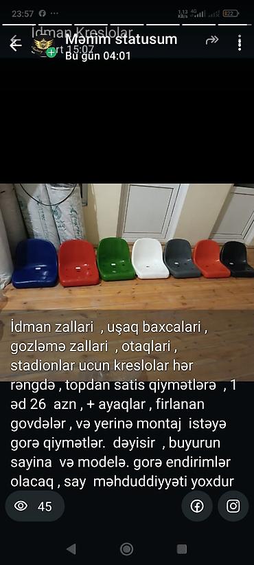 firlanan stullar: Məkan oturacaqları – idman zalları, uşaq baxçaları, gözləmə zalları — 1