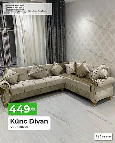 Диваны: Künc divan – 280×200 sm - Mexanizm: açılan, bazalı (yataq funksiyalı — 1