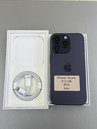 айфон икс эс: IPhone 14 Pro, Б/у, 512 ГБ, Deep Purple, Зарядное устройство, Коробка, 87 %