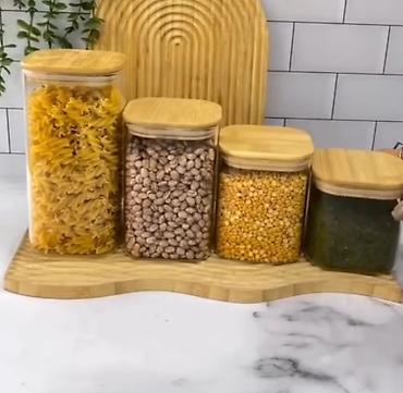 lobya: Mətbəx üçün hava keçirməyən qablar dəsti - 4 ədəd şəffaf konteyner — 1