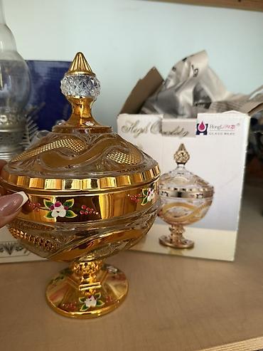 konfet bezekleri: Qapaqlı bəzəkli şirniyyat qabı – HongLi Glass Ware - Material: qalın — 4