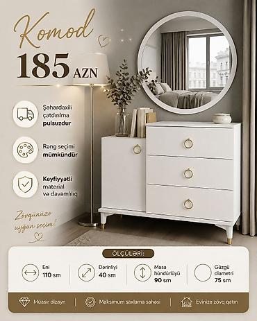 komod: Komod – 185 AZN Ağ rəngli, qızılı detallar ilə müasir dizaynlı komod — 1