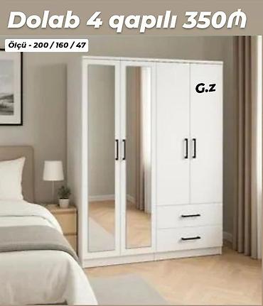 Dolab – 4 qapılı, güzgülü • Rəng: ağ • Ön hissədə 2 ədəd tam boy lalafo.az -da Dolab – 4 qapılı, güzgülü • Rəng: ağ • Ön hissədə 2 ədəd tam boy