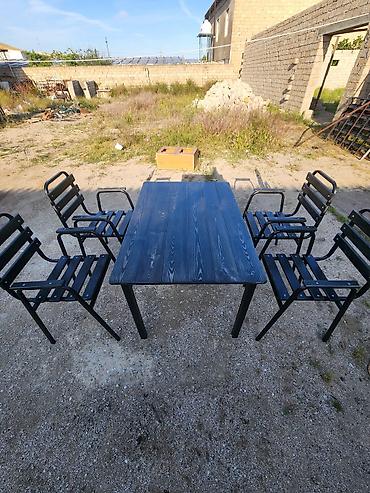 bar otracagi: Metal karkaslı masa və stul dəsti - Tərkib: 1 ədəd düzbucaqlı masa + — 3