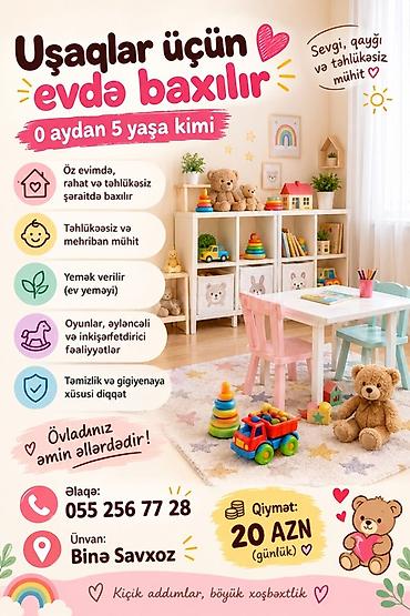 qalıcı dayə: Binədə Uşaqlar üçün evdə baxım xidməti - Yaş aralığı: 0 aydan 5 yaşa — 1