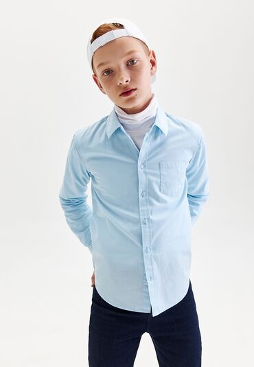 рубашка на мальчика 12 лет: Детский топ, рубашка, цвет - Голубой, Б/у