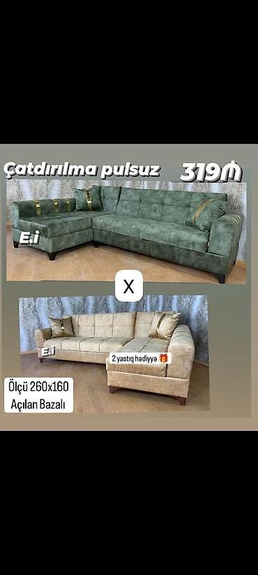 L formalı künc divanı - Ölçü: 260 x 160 sm - Açılan, bazalı model – — 1