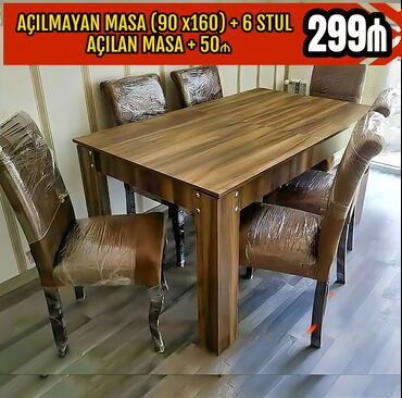 İkimərtəbəli uşaq çarpayıları: Qonaq otağı üçün, Yeni, Açılmayan, Dördbucaq masa, 6 stul