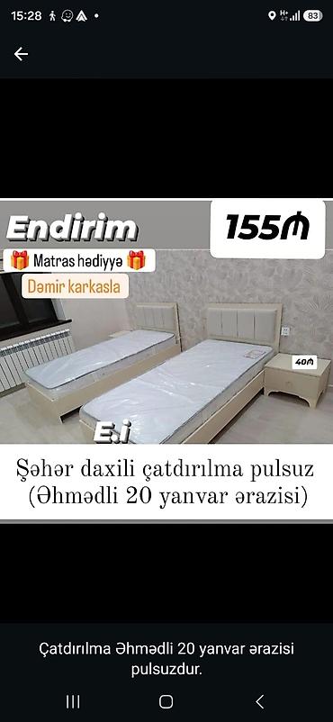 Endirim! Tək nəfərlik çarpayı dəsti - Demir karkaslı möhkəm