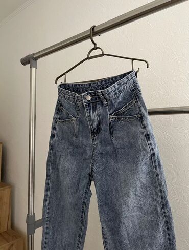 серые джинсы с высокой талией: Прямые, ALBANA, Турция, Высокая талия