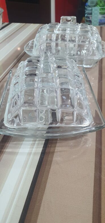 Qurutma üçün altıqlar: Şüşə kərə yağı qabları – 2 ədəd set - Material: qalın, şəffaf şüşə -