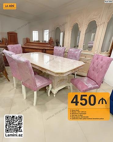 Mebel: Məhsul: Masa dəsti (Kod: 3360) Xüsusiyyətlər: - Ölçülər: 100 × 200 sm — 1