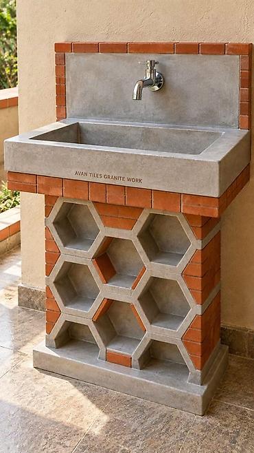 rollar: Kərpic və beton kombinasiya ilə hazırlanmış açıq məkan lavabo — 4
