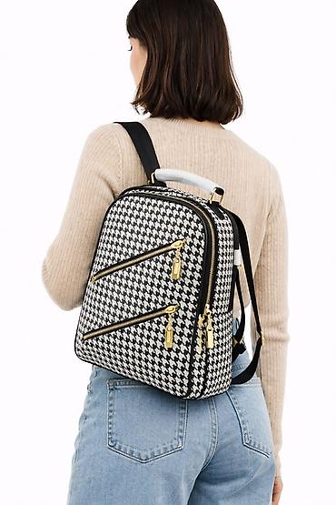notebook cantaları: Qadınlar üçün şık bel çantası/ruksak - Dizayn: Qara-ağ “houndstooth” — 1