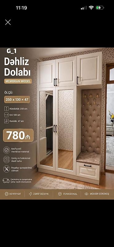 Dəhliz Dolabı – Membran model Ölçü: 250 × 130 × 47 sm - Hündürlük
