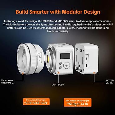 sehne isiqlari: Godox ML80Bi – kompakt, modullu, iki rəng temperaturlu COB LED işıq — 4