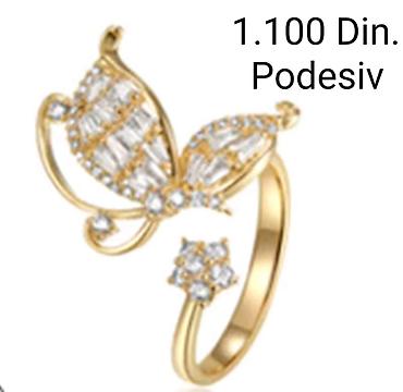prsten swarovski cena: Pozlaćeni prsten od hirurskog čelika, sa leptirićem – podesiv model - — 1