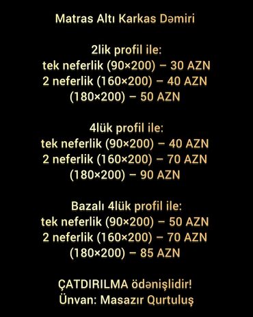 Çarpayılar: Yeni, İkinəfərlik çarpayı, Bazalı, Matrassız, Siyirməli, Azərbaycan — 2