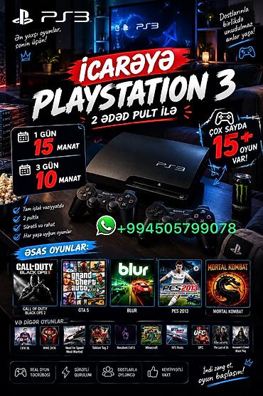qəlyan icarə: İcarəyə PlayStation 3 – 2 ədəd pult ilə Ünvan: girdeni Əlaqə nomresi — 1