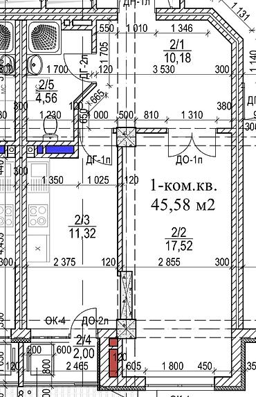 фучика 18 а: 1 комната, 45 м², парк Фучика Элитка, 3 этаж, ПСО (под самоотделку) — 2