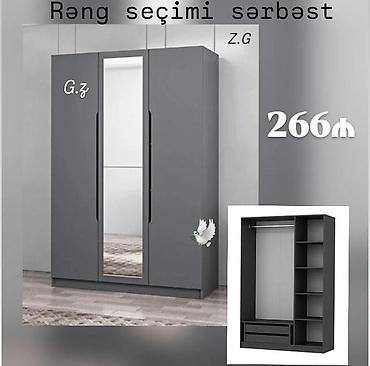 Üçqapılı paltar şkafı – aynalı model - Minimalist dizayn, ortada tam