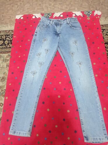 утепленные джинсы на девочек: Джинсы и брюки, цвет - Голубой, Б/у