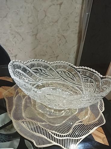 xrustal: Kəsma naxışlı şüşə meyvə qabı - Material: qalın, şəffaf şüşə - — 1